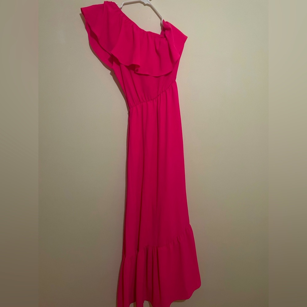 Vici Hot Pink One Shoulder Long Flowy Dress